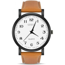 (Weißbraun) OFFCUP Mens Watch Analog Quartz Minimalist Wristwatch Business Casual Waterproof Black Dial Leather Strap