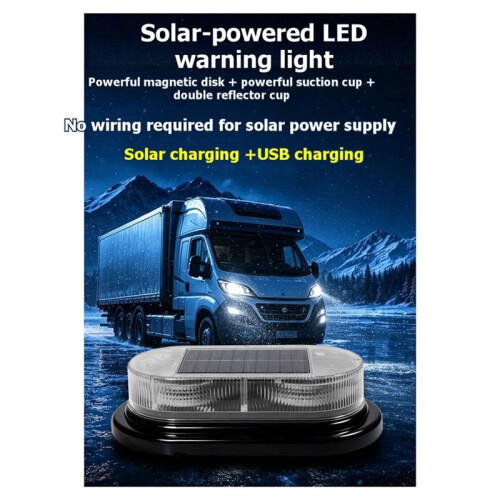 Solar Powered USB LED Light 5V Wire-Free Magnetic Solar-Powered Vehicle Warning Light (Red Light) 1