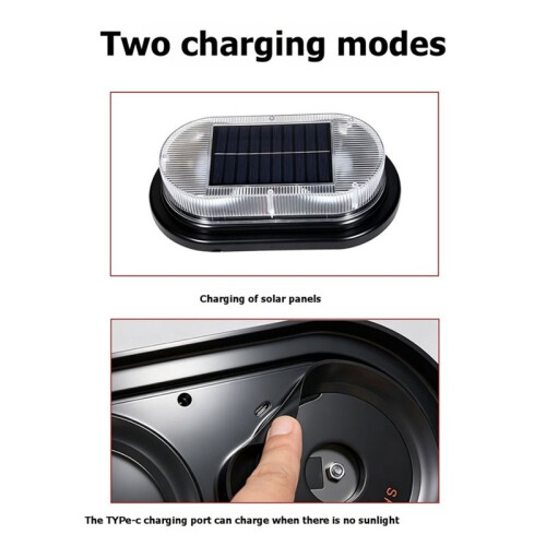 Solar Powered USB LED Light 5V Wire-Free Magnetic Solar-Powered Vehicle Warning Light (Red Light) 2
