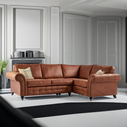 Furniture 786 Oakland Suede Leather 2c1 Corner Sofa Brown