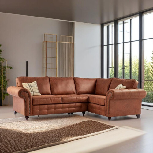 Furniture 786 Oakland Suede Leather 2c1 Corner Sofa Brown 2