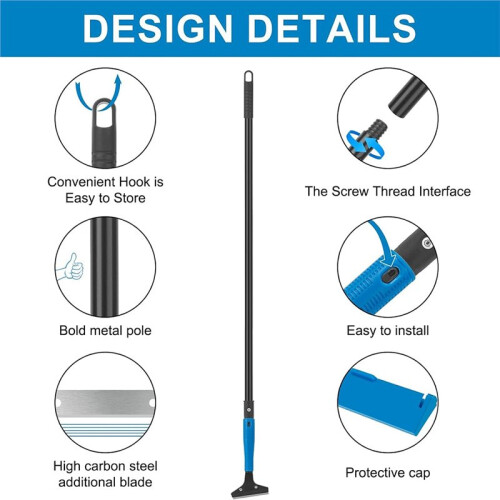 Floor Scraper, 4" Wide Heavy Duty  Blade Scraper Tool, 45.7" Long Handle, 10PCS Extra Metal Blades, 1