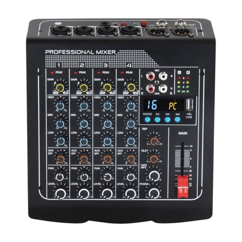 4 Channel Audio Mixer with  48V Phantom Power USB Audio Interface Recording Karaoke DJ Studio Console A