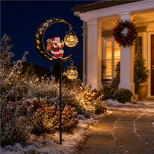 Santa Moon Solar Garden Stake Lights Christmas Lantern Christmas Garden Stakes for Patio Yard Porch Deck Fence