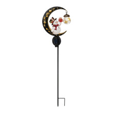 Christmas Snowman Moon Solar Garden Stake Light Warm Glow for Patio Yard Porch Deck Fence