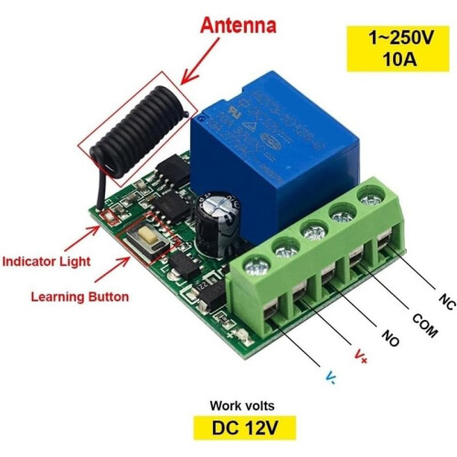433Mhz Universal Wireless Remote Control   12V 1CH Relay Receiver Module RF Transmitter for Access Control, 1Kit 2
