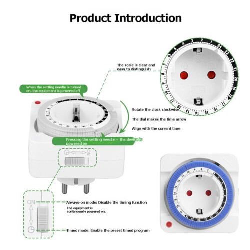 24 Hours Timer  Timer Plug in Mechanical Grounded Programmable  Countdown Loop  Socket EU Plug