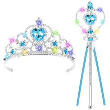 (Blau) AOOTE Light Up Princess Tiara and Magic Wand Set, LED Crown and Scepter Accessories for Girls Birthday Party Cosplay Costume, Pink