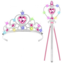 (Rosa) AOOTE Light Up Princess Tiara and Magic Wand Set, LED Crown and Scepter Accessories for Girls Birthday Party Cosplay Costume, Pink