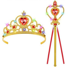 (Gelb) AOOTE Light Up Princess Tiara and Magic Wand Set, LED Crown and Scepter Accessories for Girls Birthday Party Cosplay Costume, Pink
