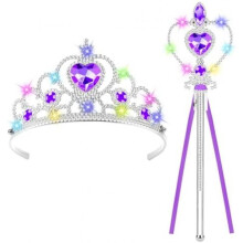 (Lila) AOOTE Light Up Princess Tiara and Magic Wand Set, LED Crown and Scepter Accessories for Girls Birthday Party Cosplay Costume, Pink