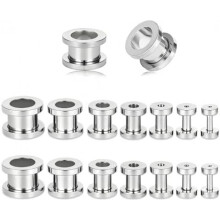 (Silber) Vankula Tunnel Ear Expander Kit 16Pcs Double Flared Plugs 1.4-10mm Stainless Steel Stretching Piercing Set Black Gold Silver
