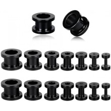 (Schwarz) Vankula Tunnel Ear Expander Kit 16Pcs Double Flared Plugs 1.4-10mm Stainless Steel Stretching Piercing Set Black Gold Silver