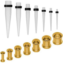 (Tunnelset + weiße Dehnstäbe) Soul-Cats Double Flared Tunnel Set 2-10mm 8 Pieces Ear Expander Black