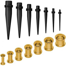 (Tunnelset + schwarze Dehnstäbe) Soul-Cats Double Flared Tunnel Set 2-10mm 8 Pieces Ear Expander Black