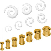 (Tunnelset + weiße Dehnschnecken) Soul-Cats Double Flared Tunnel Set 2-10mm 8 Pieces Ear Expander Black
