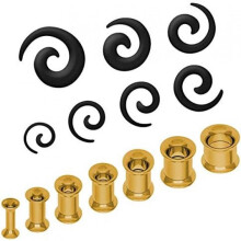 (Tunnelset + schwarze Dehnschnecken) Soul-Cats Double Flared Tunnel Set 2-10mm 8 Pieces Ear Expander Black