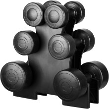 Dumbbell Set with Carry Rack, 1kg, 2kg, 3kg Pairs, 6x Black Weights