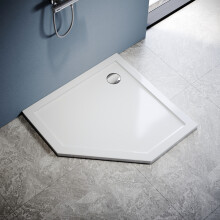 ELEGANT 900 x 900 x 40mm White Pentagonal Shower Tray with Corner Drain & Waste Trap, Shower Base for Shower Enclosure