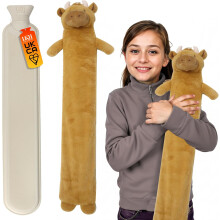 (Light Brown) Long Hot Water Bottle with Sherpa Cover 2L
