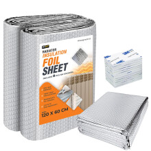 (120 x 60 cm) Radiator Insulation Foil Sheet With Stickers Heat Reflective Anti UV Thermal Backing For Wall Floor Radiators