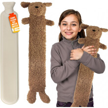 (Brown) Long Hot Water Bottle with Sherpa Cover 2L