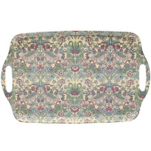 Large Melamine Serving Tray Strawberry Thief Design Cream Lightweight Kitchen and Picnic Tray with Ergonomic Carry Handles 45x32cm Easy Clean