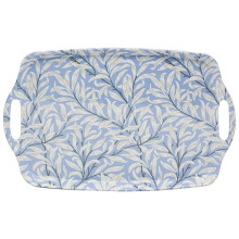 Large Melamine Serving Tray Willow Bough Design Blue Lightweight Kitchen and Picnic Tray with Ergonomic Carry Handles 45x32cm Easy Clean