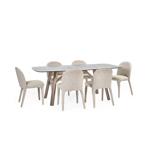Set of 2 Holly Beige Chenille  Dining Chairs 1