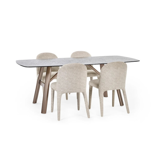 Set of 2 Holly Beige Chenille  Dining Chairs 2