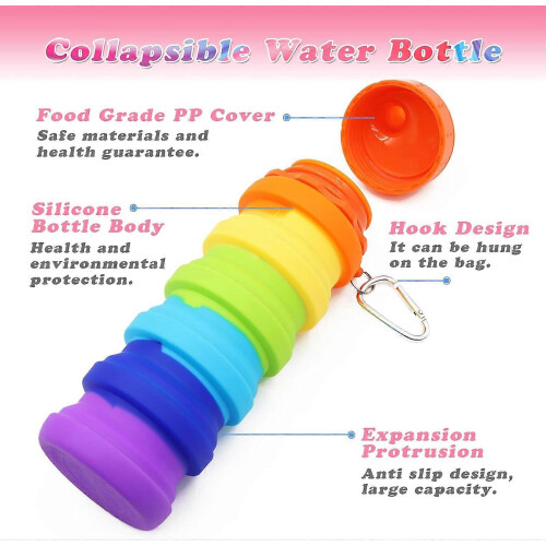 Rainbow 500ml Collapsible Silicone Water Bottle Foldable Portable Travel Bottle 1