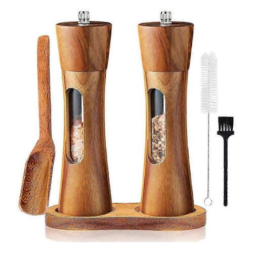 Wooden Manual Salt and Pepper Mill Set with Adjustable Ceramic Grinder
