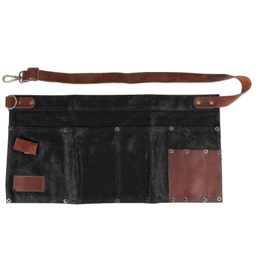 Real Leather Canvas Multi-Pocket Half Apron for Women Waitress Teacher Utility Server