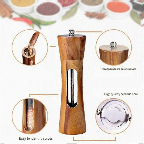 Wooden Manual Salt and Pepper Mill Set with Adjustable Ceramic Grinder 2