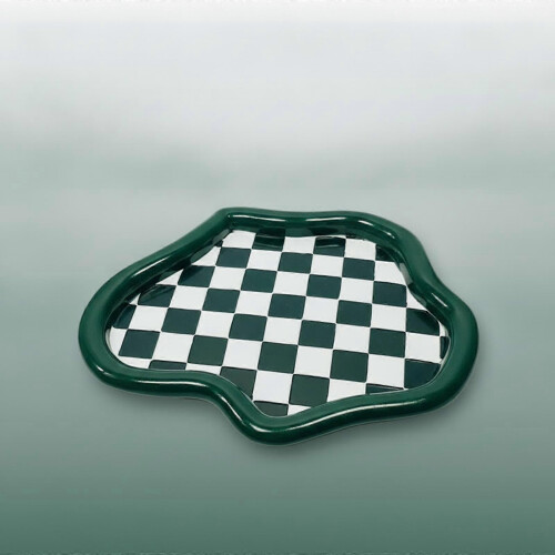 Shiny Irregular Checkerboard Tray Organizer Decorative Storage for Desk 1