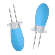 Lot de 2 brochettes Ă maĂŻs en acier inoxydable, support pour barbecue, bleu