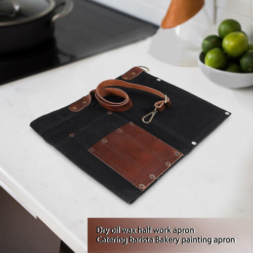 Real Leather Canvas Multi-Pocket Half Apron for Women Waitress Teacher Utility Server 2