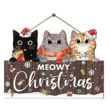 Ensemble de 3 décorations de Noël plates en bois 2D représentant des chats avec des bonnets et des écharpes de Père Noël