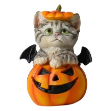 Figurine miniature de chat citrouille d'Halloween de style ferme, pour décorer une table ou une entrée.