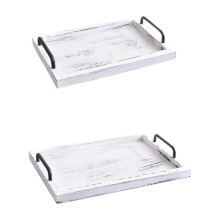 Lot de 2 plateaux de service rustiques vintage, élégants et polyvalents, blancs.