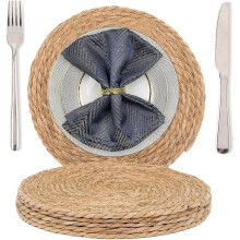 Natural Handwoven Water Hyacinth Placemats Set of 6 for Rustic Farmhouse Table 30cm Wicker Mats