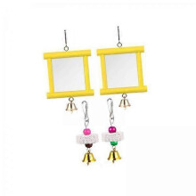 Espejo interactivo de 6x2 con forma de gallina para pájaros y periquitos con campana, color amarillo.