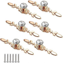 Lot de 6 poignées de porte en cristal doré à motif diamant