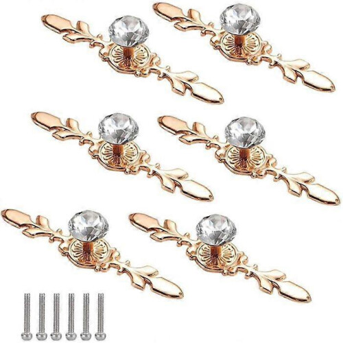 6 Pack Gold Crystal Diamond Door Knobs Furniture Handle Set