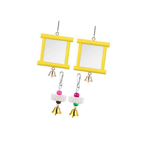 6x2 Interactive Chicken Mirror Toys for Birds Parakeets with Bell Yellow 1