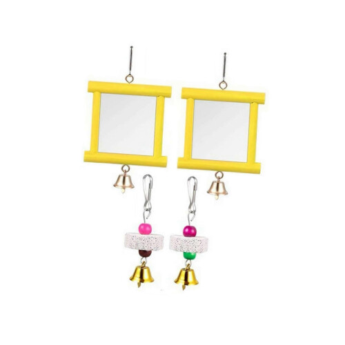 6x2 Interactive Chicken Mirror Toys for Birds Parakeets with Bell Yellow 2
