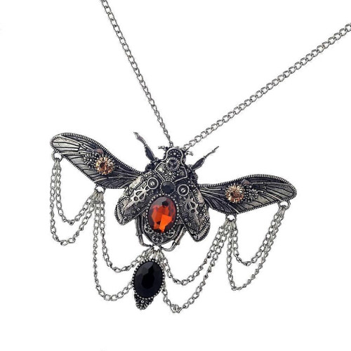 Collana meccanica anticata con 5 ingranaggi punk e pietre 1