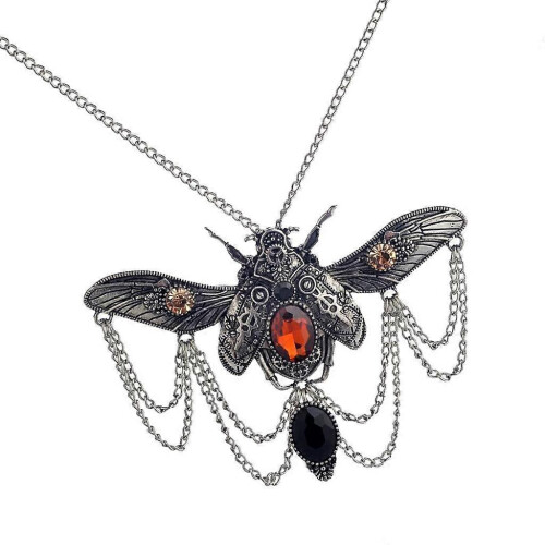 Collana meccanica anticata con 5 ingranaggi punk e pietre 2