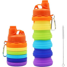 Bouteille d'eau pliable en silicone arc-en-ciel de 500 ml, idéale pour les voyages.