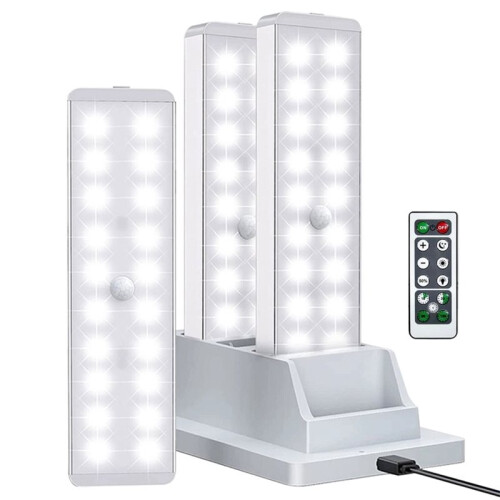 LED Closet Light with Charging Station, 3 Pcs Rechargeable Motion Sensor Under Cabinet Lighting with Remote Control